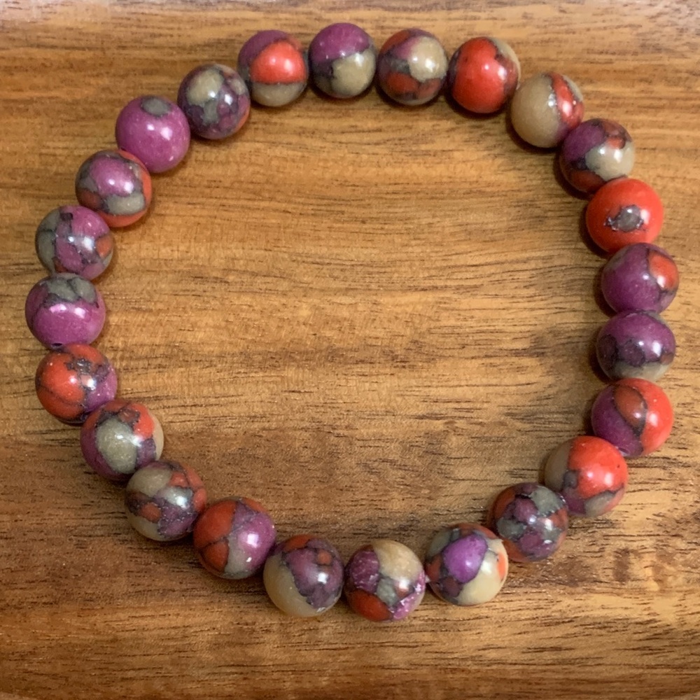 Handmade red & purple agate stretch bracelet